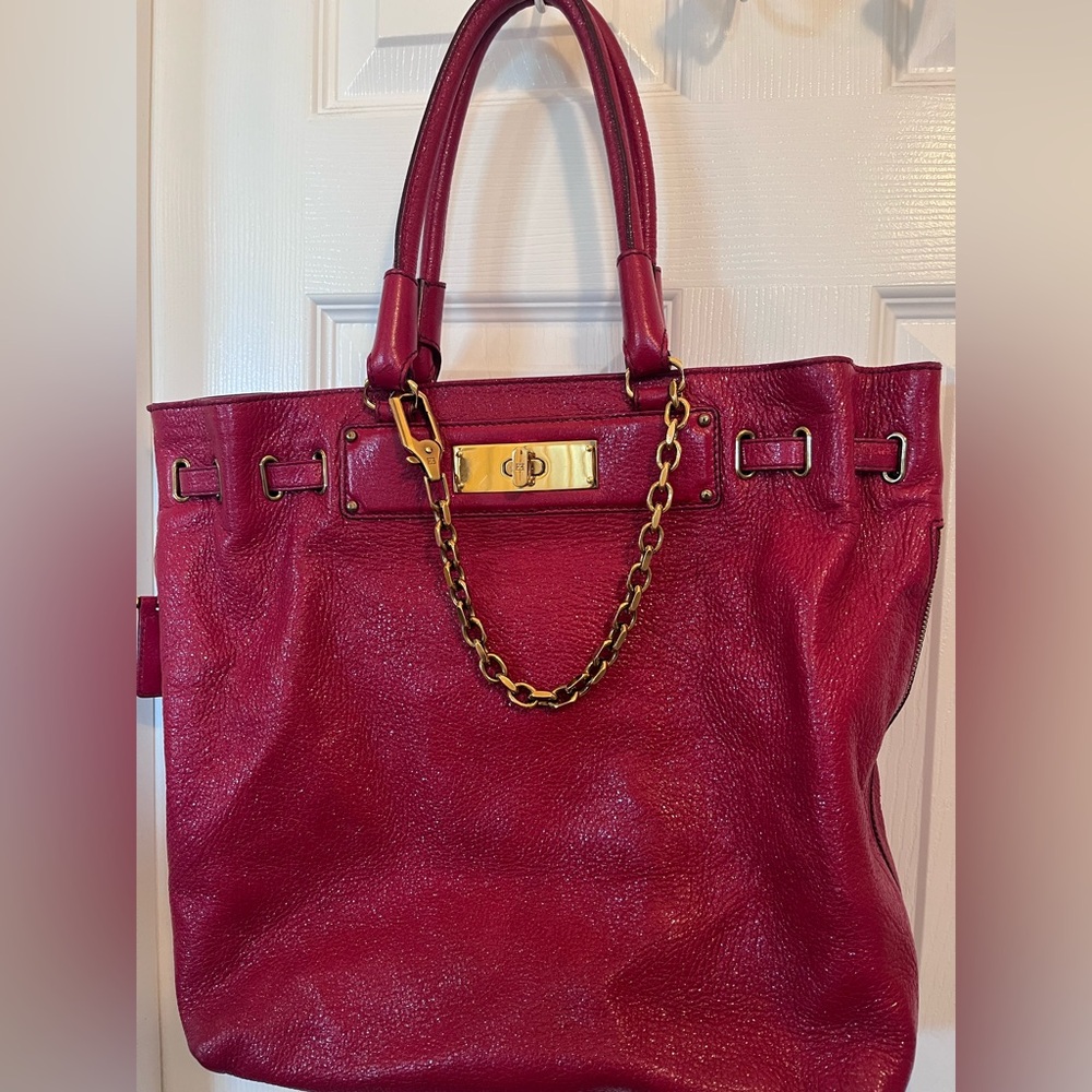 Rich Escada Red Leather Shoulder Bag